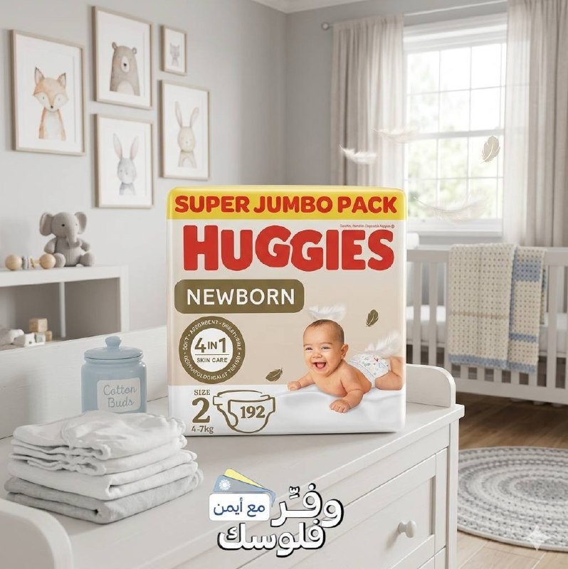 حفاضات أطفال من هجيز 👶💙 📦 192 قطعة – مقاس 2 (من 4 إلى 7 كجم)