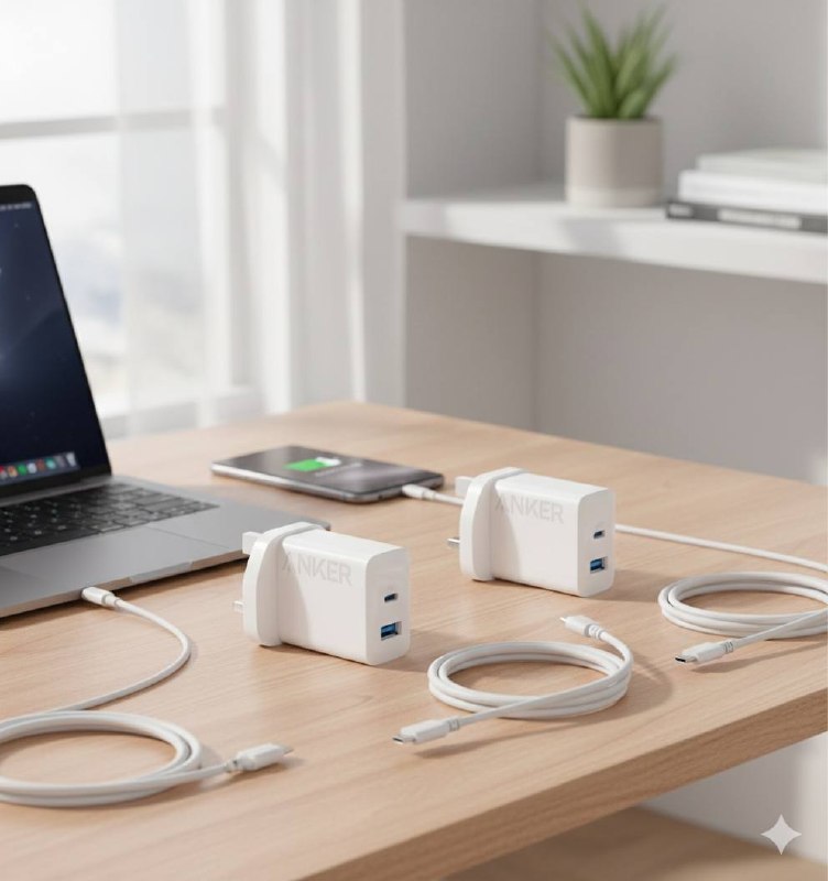 The basic package (charger + USB-C cable), 1.5 meters long, from Anker