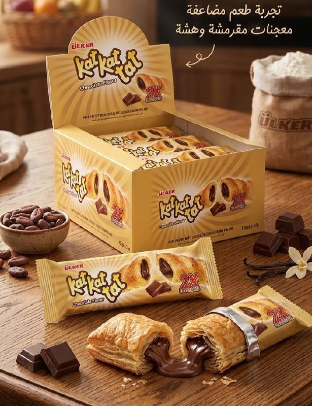 Kat Kat Tat dough filled with cocoa cream with chocolate flavor from Ulker 12x24