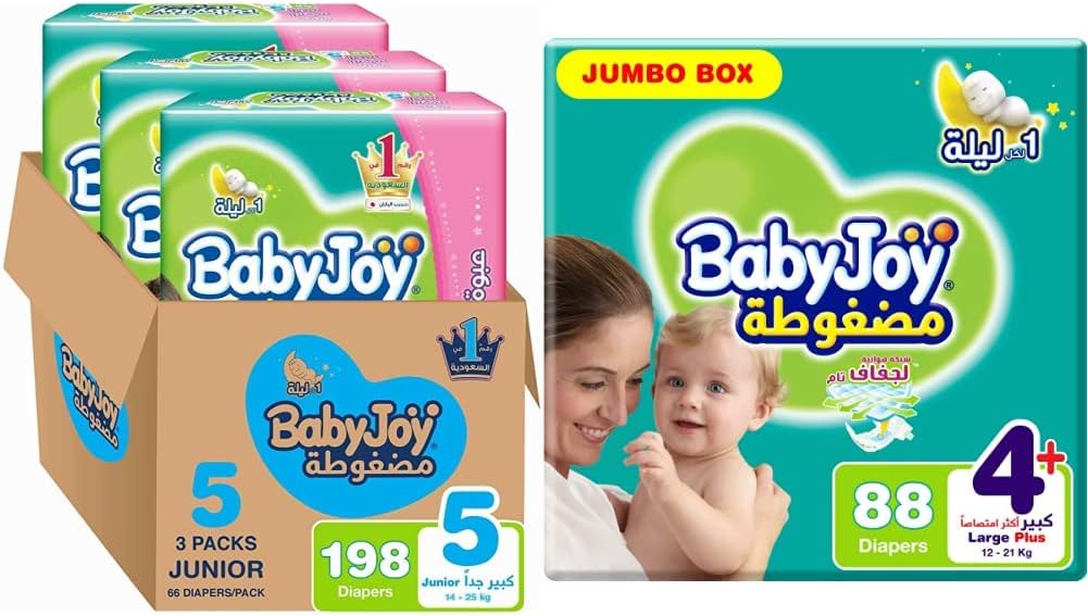 Baby Joy Diapers, Size 4 - 88 Diapers + Size 5 - 198 Diapers
