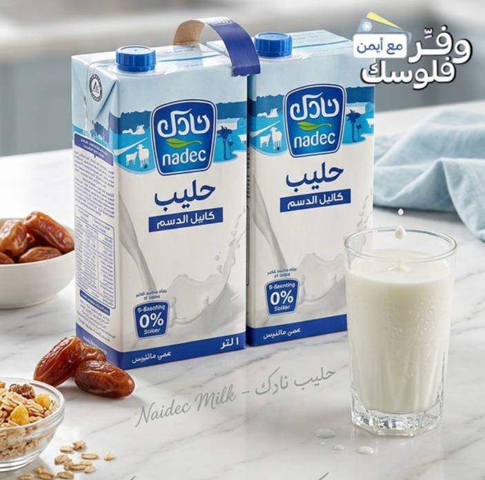 حليب كامل الدسم من نادك 🥛📦 (8 × 1 لتر - عبوه من قطعتين