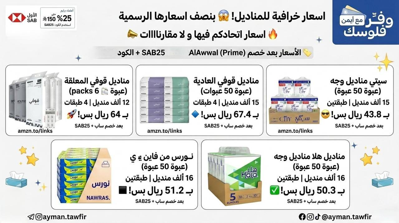 نورس من فاين ي 16 الف منديل طبقتين ( 50 عبوة )