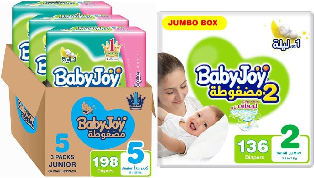 Baby Joy Diaper Size 2 - 136 Diapers + Size 5 - 198 Diapers