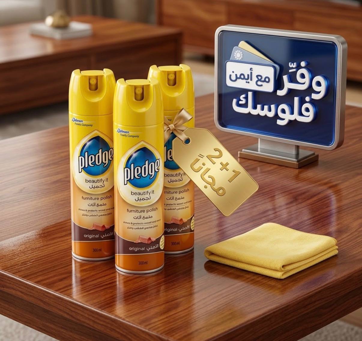 Pledge furniture polish and cleaner spray with original scent, 300 ml x 3