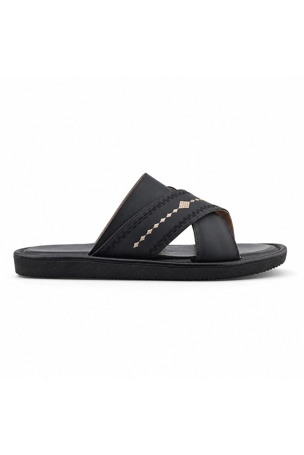 Black Slippers with Golden Pattern from Light Step