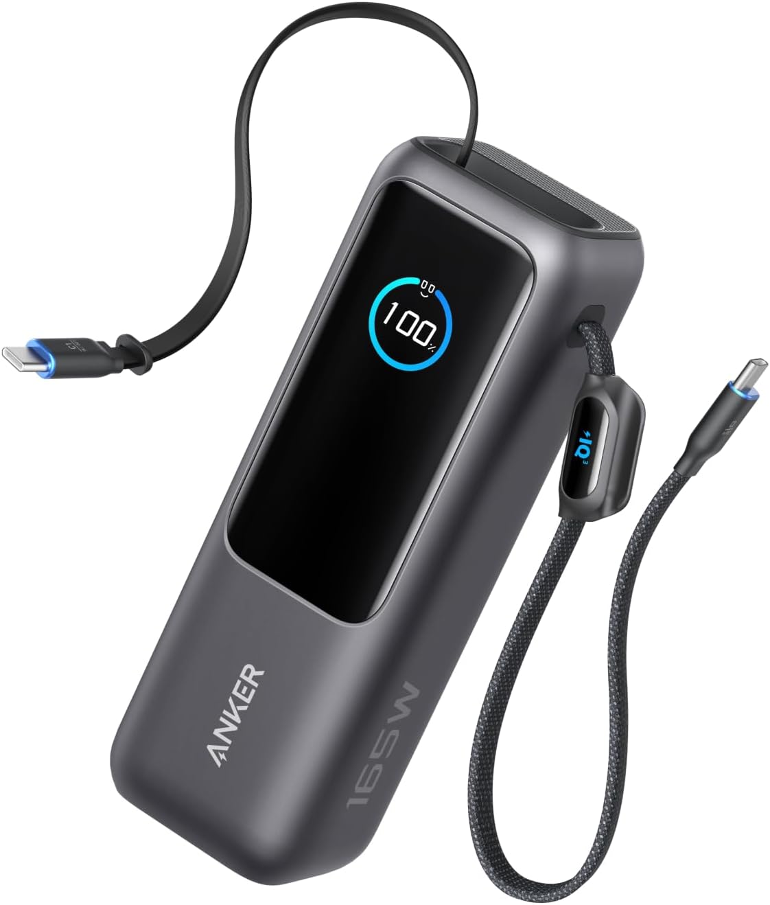 Anker power bank 250 mAh 165 watts fast charging with built-in and retractable cables black