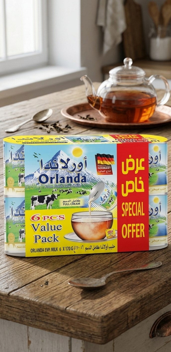 حليب مبخر من شركة أورلاندا 6×170غم